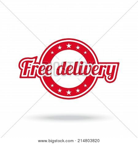 Free delivery label. Red color, isolated on white. Vector illustration.