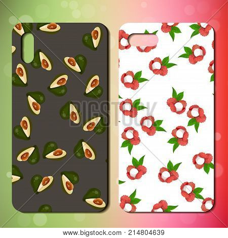 telephone cover design with sweet avocado and lychee. Original phone back design with avocado and lychee. pjonve case example or template