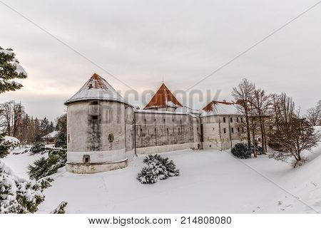 Varazdin Castle and Old Town in winter time, one of the most important tourist centers of northern Croatia.