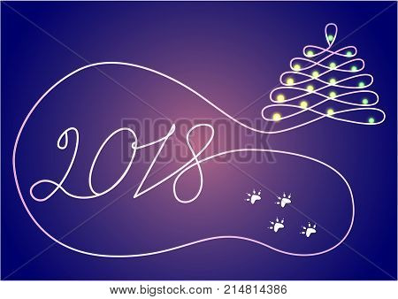 Abstract New Year background drawn by one line. Vector.