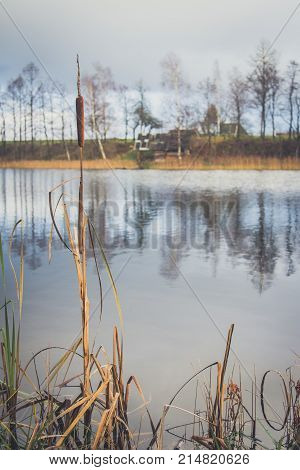 Old Wooden Bath On The Lake Shore