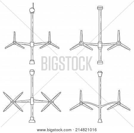 Set of different tidal power station rotters. Clean water energy source. Innovation power station. Vector illustration.