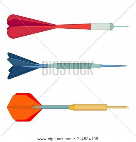 Dart arrows small missiles with different shape and color isolated on white background. Equipment for paying darts vector illustration