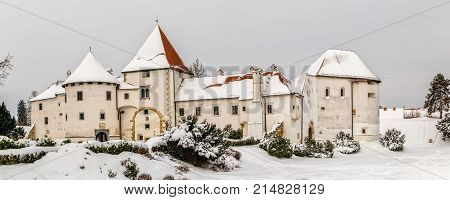 Varazdin Castle and Old Town in winter time, one of the most important tourist centers of northern Croatia.