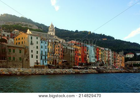 Portovenere view from the boat in the afternoon