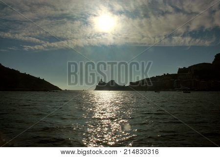 Portovenere view from the boat in the afternoon