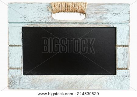 Rustic wooden blue crate with chalkboard blackboard as copyspace for your custom text