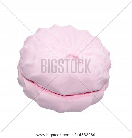 Sweet dessert pink zephyr marshmallows  isolated on white background,