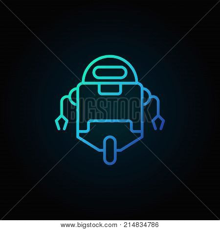Robot blue icon or symbol in thin line style on dark background