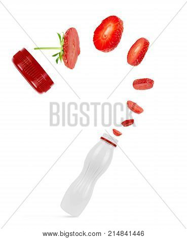 Bowl of strawberry yogurt isolated on white background