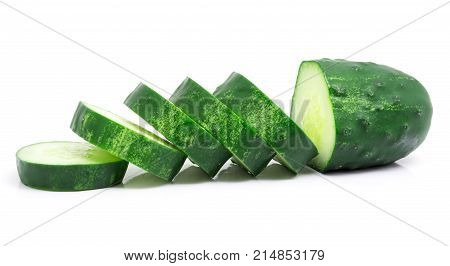 Sliced green cucumber isolated on white background