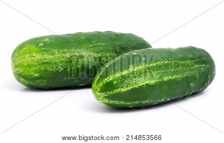 Fresh green cucumbers isolated on white background