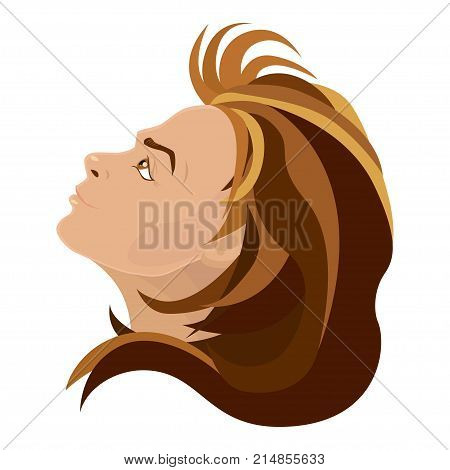 Vector woman with brown straight hair looking up