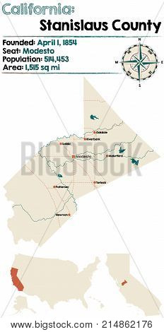 Large and detailed map of county in Stanislaus California