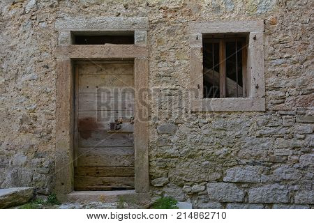 A disused building in hill village of Erto in Friuli Venezia Giulia north east Italy. The village is famous locally for having being evacuated following the 1963 Vajont Dam disaster.