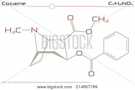 Large and detailed illustration of the molecule of Cocaine