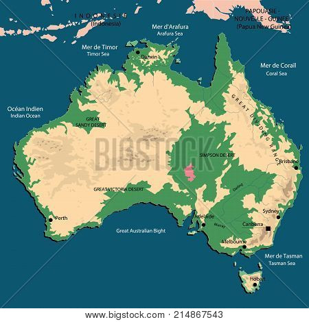 The original physical detailed map of Australia. Vector illustration.