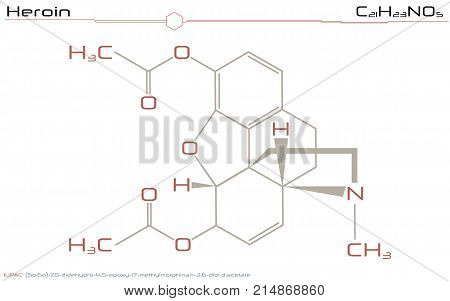 Large and detailed illustration of the molecule of Heroin