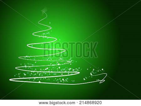 Abstract Christmas Tree On Shiny Blue Background With The Writing 