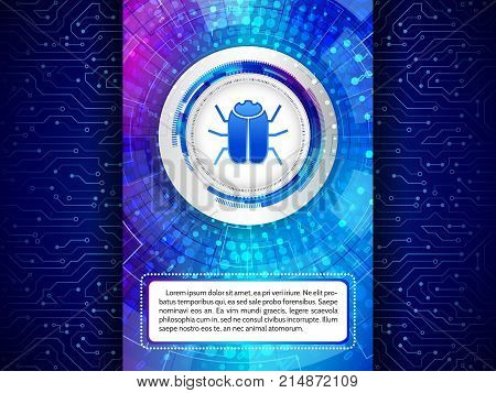 Digital technology protection concept. Futuristic circuit board on the blue background. Hacking and ciber crimes data security.