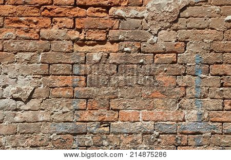 background of red bricks wall very old