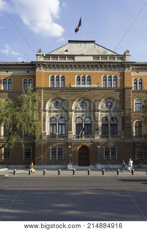 SARAJEVO, BOSNIA AND HERZEGOVINA - AUGUST 18 2017: Building of the Presidency of Bosnia and Herzegovina on Marsala Tita road in Sarajevo