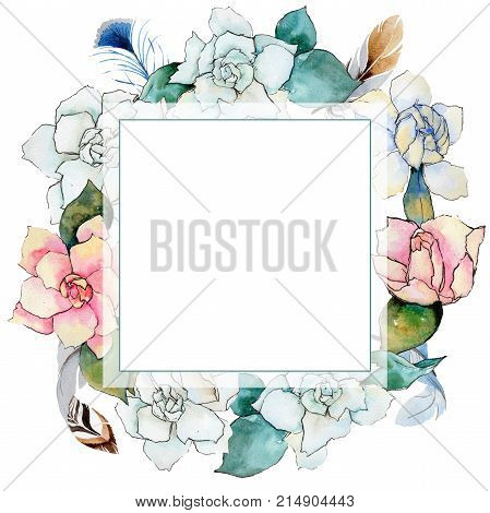 Wildflower gardenia flower wreath in a watercolor style. Full name of the plant: gardenia . Aquarelle wild flower for background, texture, wrapper pattern, frame or border.