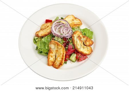 Halumi on a plate on a white background isolation