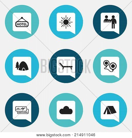 Set Of 9 Editable Travel Icons. Includes Symbols Such As Tabernacle, Map, Registration And More