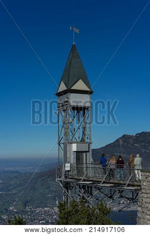 Hammetschwand Elevator near Luzern at Buergenstock, the highest exterior elevator in Europe tourism attraction