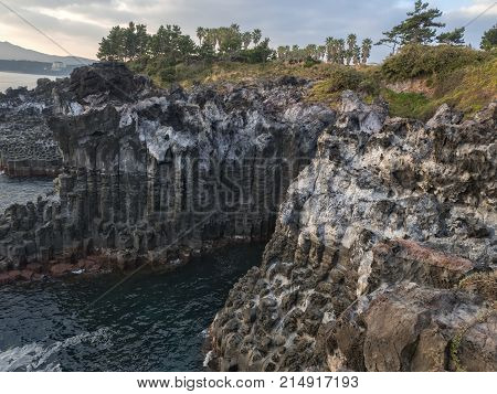 daepo jusangjeoli cliff seaside landscape in jeju south korea