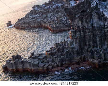 daepo jusangjeoli cliff seaside landscape in jeju south korea