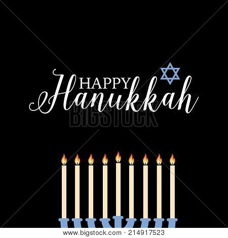 Happy Hanukkah logotype, badge and icon typography. Lettering of happy Hanukkah logo template. Happy Hanukkah card template.