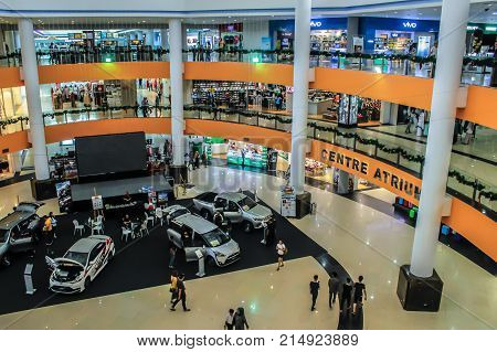 Kota Kinabalu,Sabah-Nov 18,2017:View of centre mall hall of 1Borneo Hypermall also known as 1Borneo is a shopping centre in Kota Kinabalu,Sabah Borneo,Malaysia.It is the largest shopping complex in East Malaysia.