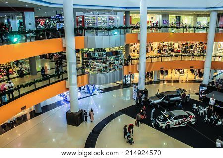 Kota Kinabalu,Sabah-Nov 18,2017:View of centre mall hall of 1Borneo Hypermall also known as 1Borneo is a shopping centre in Kota Kinabalu,Sabah Borneo,Malaysia.It is the largest shopping complex in East Malaysia.