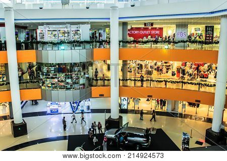 Kota Kinabalu,Sabah-Nov 18,2017:View of centre mall hall of 1Borneo Hypermall also known as 1Borneo is a shopping centre in Kota Kinabalu,Sabah Borneo,Malaysia.It is the largest shopping complex in East Malaysia.