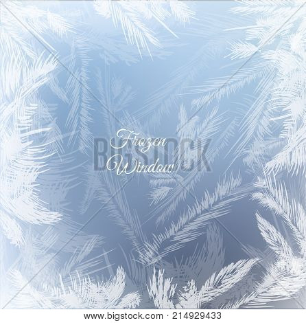 Frozen window background with hoarfrost patterns can be used for Christmas sale or New Year Party leaflet. Vector EPS10.