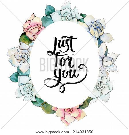 Wildflower gardenia flower wreath in a watercolor style. Full name of the plant: gardenia . Aquarelle wild flower for background, texture, wrapper pattern, frame or border.