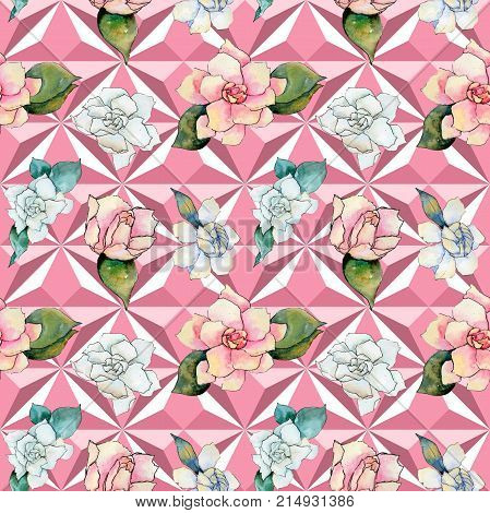 Wildflower gardenia flower pattern in a watercolor style. Full name of the plant: gardenia . Aquarelle wild flower for background, texture, wrapper pattern, frame or border.
