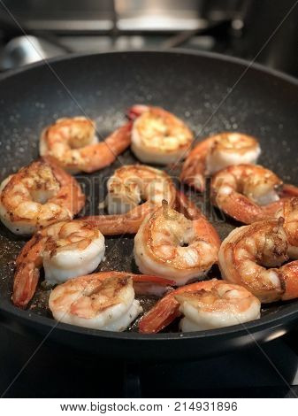 beautiful prawns being made in the frying pan