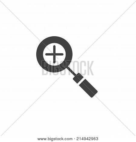 Zoom in icon vector, filled flat sign, solid pictogram isolated on white. Magnifying glass with plus sign symbol, logo illustration.