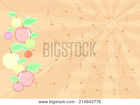 Background with apple and music note and clef