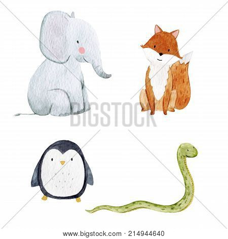 Beautiful set with some hand drawn watercolor cute baby animals