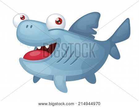 Vector illustration of a cute cartoon shark