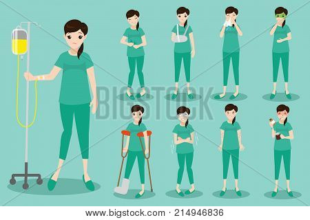 cute cartoon patient on the green background
