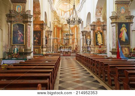 Interior of Franciscan catholic church. Baroque style. Golshany Hrodna Voblast Belarus nov 18 2017