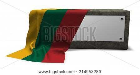 stone socket with blank sign and flag of lithuania - 3d rendering