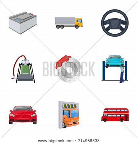 Car, lift, pump and other equipment cartoon icons in set collection for design. Car maintenance station vector symbol stock illustration .