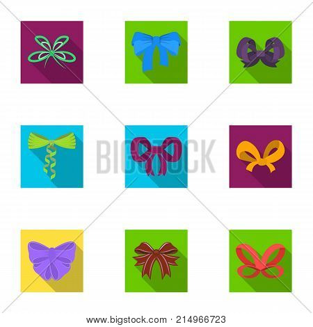 Giftbows, node, ornamentals, and other  icon in flat style.Bow, ribbon, decoration, icons in set collection.