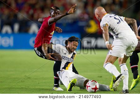 CARSON, CA - JULY 15: Paul Pogba & Jermaine Jones during Manchester United's summer tour friendly against the L.A. Galaxy on July 15th 2017 at the StubHub Center.
